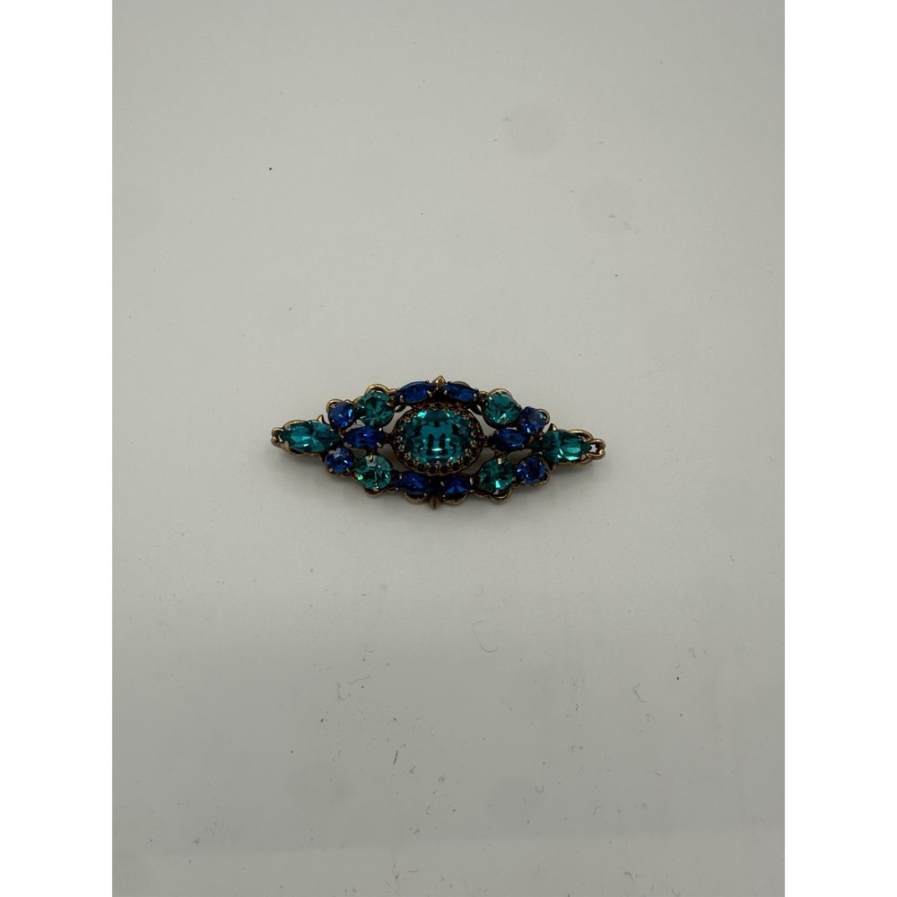 Regency Vintage Brooch Signed Parure‎ In Shades Of Blue Rhinestone & Gold